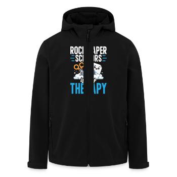 Rock Paper Scissors Is My Therapy - Men’s Recycled Softshell Jacket by Stanley/Stella - black - Front - AI Model Male 185 light (185cm)