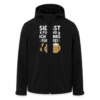 Bald Papa SIE ISST FÜR ZWEI ICH TRINKEV FÜR DREI - Recycelte Männer Softshell-Jacke von Stanley/Stella - Schwarz - Vorne - AI Model Male 185 light (185cm)