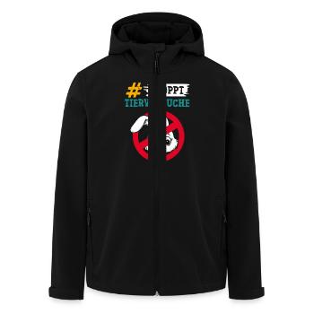 Tierschutz STOPPT TIERVERSUCHE GEGEN VERSUCHE - Recycelte Männer Softshell-Jacke von Stanley/Stella - Schwarz - Vorne - AI Model Male 185 light (185cm)