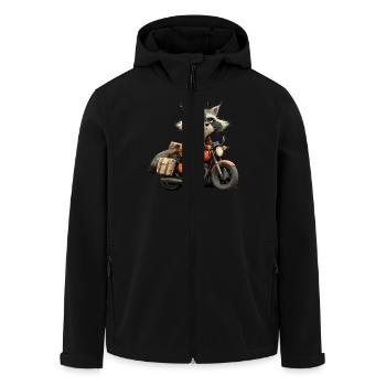 Funny little raccoon on motorcycle - Men’s Recycled Softshell Jacket by Stanley/Stella - black - Front - AI Model Male 185 light (185cm)
