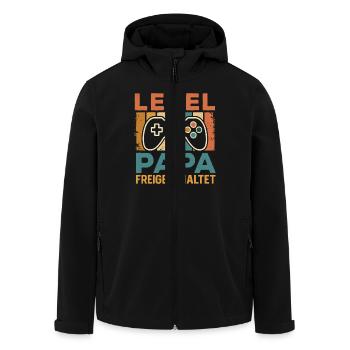 Bald Papa LEVEL PAPAFREIGESCHALTET LUSTIG - Recycelte Männer Softshell-Jacke von Stanley/Stella - Schwarz - Vorne - AI Model Male 185 light (185cm)