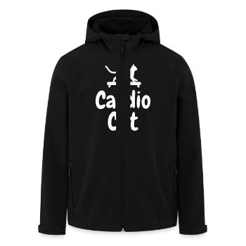 "Cardio Cat" - Sportliche Katze - Recycelte Männer Softshell-Jacke von Stanley/Stella - Schwarz - Vorne - AI Model Male 185 light (185cm)