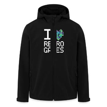 Retro Game Love - Men’s Recycled Softshell Jacket by Stanley/Stella - black - Front - AI Model Male 185 light (185cm)