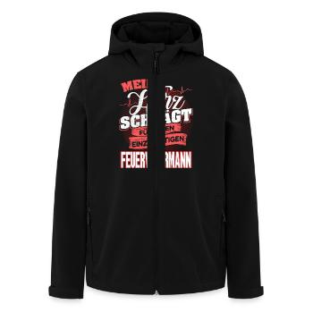 FEUERWEHRMANN - Mein Herz schlägt - Recycelte Männer Softshell-Jacke von Stanley/Stella - Schwarz - Vorne - AI Model Male 185 light (185cm)