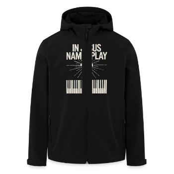 Playing for Faith - Men’s Recycled Softshell Jacket by Stanley/Stella - black - Front - AI Model Male 185 light (185cm)