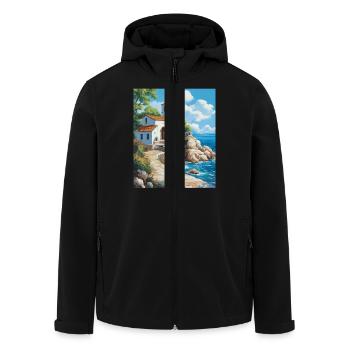 Christliche Kirche am Meer in Griechenland - Recycelte Männer Softshell-Jacke von Stanley/Stella - Schwarz - Vorne - AI Model Male 185 light (185cm)