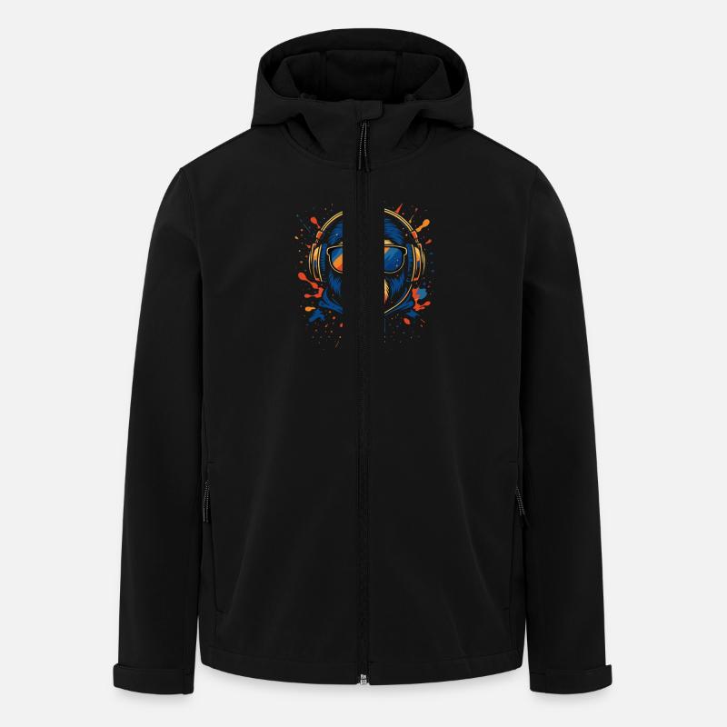DJ Monkey – Bunter Musikaffe - Recycelte Männer Softshell-Jacke von Stanley/Stella - Schwarz