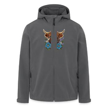 Highland-Kuh mit Blumenkranz – Landleben Stil - Recycelte Männer Softshell-Jacke von Stanley/Stella - Schwarz - Vorne - AI Model Male 185 light (185cm)