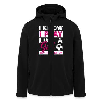 Play like a girl soccer football soccer girl - Men’s Recycled Softshell Jacket by Stanley/Stella - black - Front - AI Model Male 185 light (185cm)