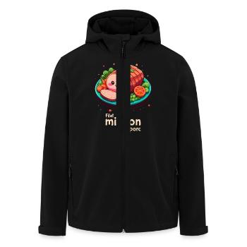 Filet mignon de porc - Texte clair - Veste softshell homme en polyester recyclé Stanley/Stella - noir - Devant - AI Model Male 185 light (185cm)
