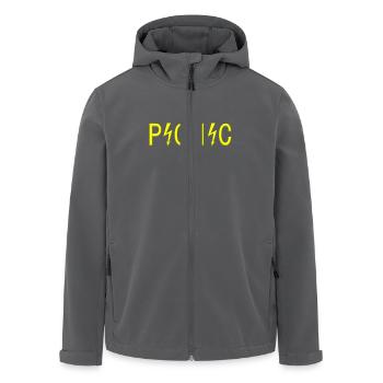 Electric Picnic yellow - Men’s Recycled Softshell Jacket by Stanley/Stella - anthracite - Front - AI Model Male 185 light (185cm)