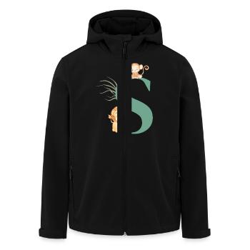 Lettre s vert animaux jungle - Veste softshell homme en polyester recyclé Stanley/Stella - noir - Devant - AI Model Male 185 light (185cm)