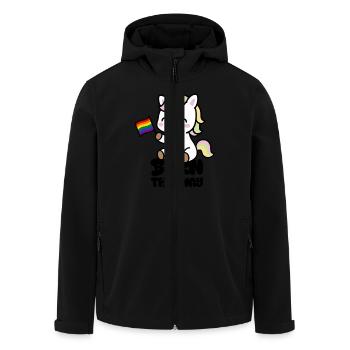 Little unicorn with rainbow flag "Born this Way - Men’s Recycled Softshell Jacket by Stanley/Stella - black - Front - AI Model Male 185 light (185cm)