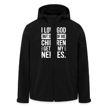Ich liebe Gott, aber manche seiner Kinder nerven! - Recycelte Männer Softshell-Jacke von Stanley/Stella - Schwarz - Vorne - AI Model Male 185 light (185cm)