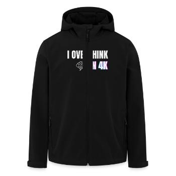 I Overthink in 4K – Funny Minimal Anxiety Shirt - Men’s Recycled Softshell Jacket by Stanley/Stella - black - Front - AI Model Male 185 light (185cm)