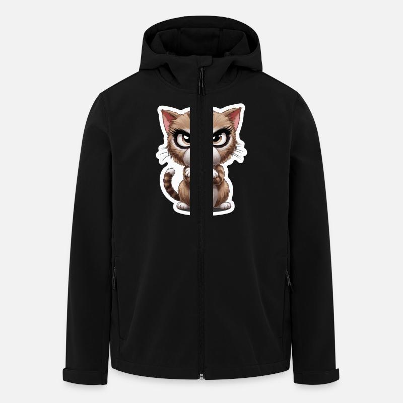 Sjov grim kat – tegneseriemotiv til dyreven - Stanley/Stella herre softshelljakke i genanvendt polyester - sort