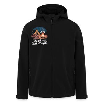 Hike All Day, Chill All Night – Camping-Abenteuer - Recycelte Männer Softshell-Jacke von Stanley/Stella - Schwarz - Vorne - AI Model Male 185 light (185cm)