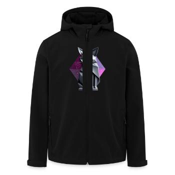 Graue Katze Origami Stil Vorderseite - Recycelte Männer Softshell-Jacke von Stanley/Stella - Schwarz - Vorne - AI Model Male 185 light (185cm)