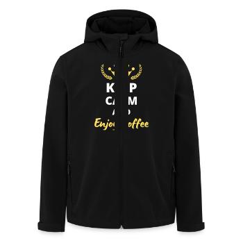 “Keep Calm and Enjoy Coffee” - Pour caféine - Veste softshell homme en polyester recyclé Stanley/Stella - noir - Devant - AI Model Male 185 light (185cm)