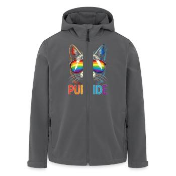 "Purrride" Coole Katze mit Regenbogen-Fliegerbrille - Recycelte Männer Softshell-Jacke von Stanley/Stella - Schwarz - Vorne - AI Model Male 185 light (185cm)