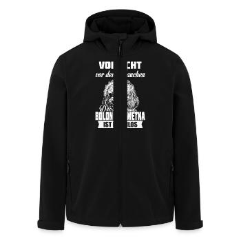 Bolonka Zwetna - caution - Men’s Recycled Softshell Jacket by Stanley/Stella - black - Front - AI Model Male 185 light (185cm)