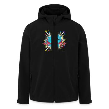 Motorradfahrer Pop Art Comic Retro Herzschlag - Recycelte Männer Softshell-Jacke von Stanley/Stella - Schwarz - Vorne - AI Model Male 185 light (185cm)