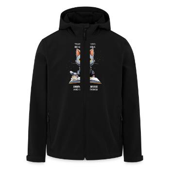 Chat Intello et Café - Men’s Recycled Softshell Jacket by Stanley/Stella - black - Front - AI Model Male 185 light (185cm)