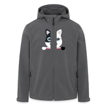 Сheerful, festive cat with a red festive butterfly - Men’s Recycled Softshell Jacket by Stanley/Stella - black - Front - AI Model Male 185 light (185cm)