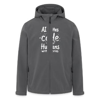 AI Writes Code - Humans Write Stories - Men’s Recycled Softshell Jacket by Stanley/Stella - anthracite - Front - AI Model Male 185 light (185cm)