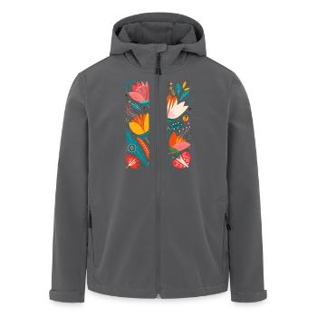 Motif floral Otomi Art culturel - Veste softshell homme en polyester recyclé Stanley/Stella - charbon - Devant - AI Model Male 185 light (185cm)