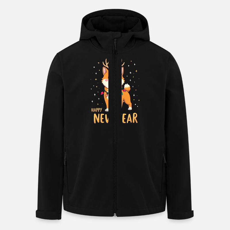 Happy Shiba Dog Silvester in Weihnachtslichtern - Recycelte Männer Softshell-Jacke von Stanley/Stella - Schwarz