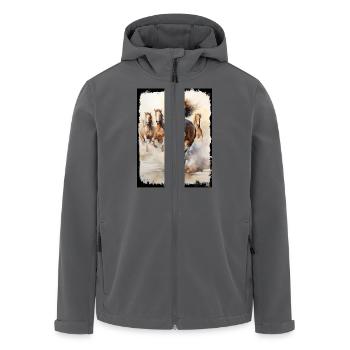 Groupe de chevaux sauvages Plage Sable Eau Éclaboussures - Veste softshell homme en polyester recyclé Stanley/Stella - noir - Devant - AI Model Male 185 light (185cm)