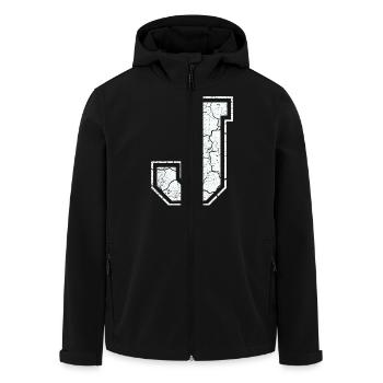 Letter J in white in the used look - Men’s Recycled Softshell Jacket by Stanley/Stella - black - Front - AI Model Male 185 light (185cm)