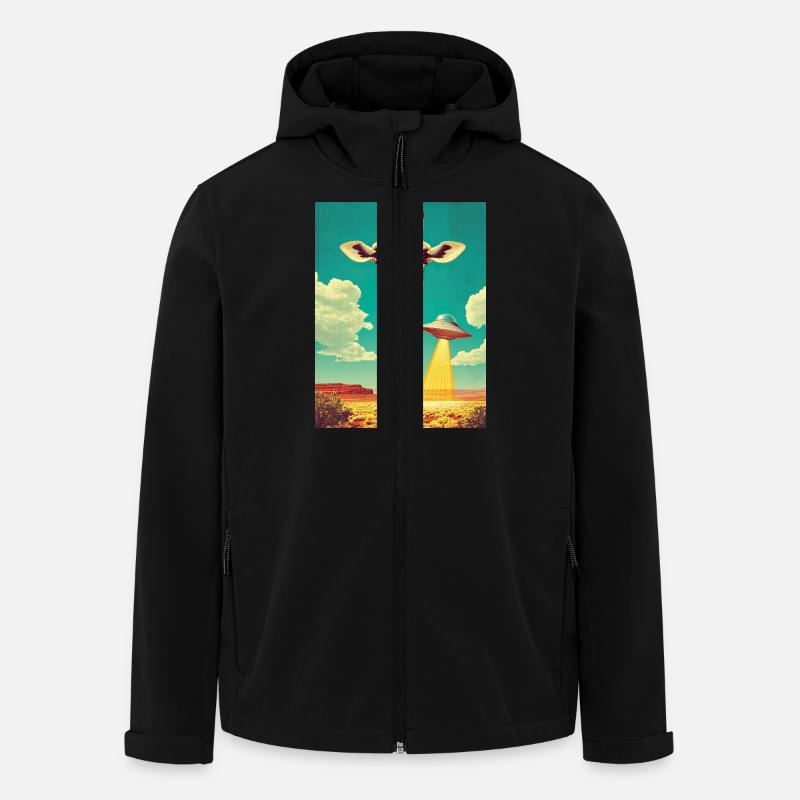 Retro Giraffe with UFO - Men’s Recycled Softshell Jacket by Stanley/Stella - black