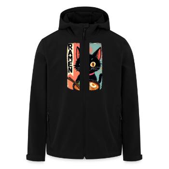 schwarze Anime Katze isst Ramen-Nudeln - Recycelte Männer Softshell-Jacke von Stanley/Stella - Schwarz - Vorne - AI Model Male 185 light (185cm)