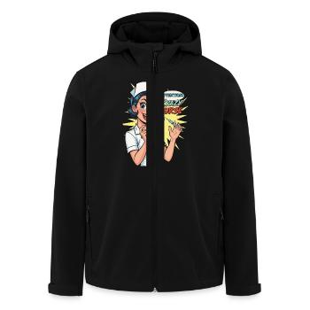 Lustige Retro Krankenschwester mit Spritze - Recycelte Männer Softshell-Jacke von Stanley/Stella - Schwarz - Vorne - AI Model Male 185 light (185cm)