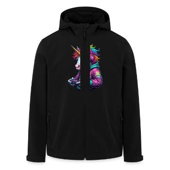 Unicorn Gamer: Retro gamer fun! - Men’s Recycled Softshell Jacket by Stanley/Stella - black - Front - AI Model Male 185 light (185cm)