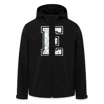 Letter S in white in the used look - Men’s Recycled Softshell Jacket by Stanley/Stella - black - Front - AI Model Male 185 light (185cm)
