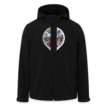 AI Design: Magical Image of the City of Paris - Men’s Recycled Softshell Jacket by Stanley/Stella - black - Front - AI Model Male 185 light (185cm)