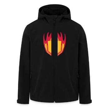 hot fire flames angular shield emblem emblem frame - Men’s Recycled Softshell Jacket by Stanley/Stella - black - Front - AI Model Male 185 light (185cm)