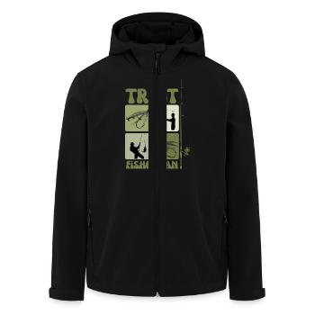 Art de la pêche à la truite - Conception de mouche et de lancer vintage - Veste softshell homme en polyester recyclé Stanley/Stella - noir - Devant - AI Model Male 185 light (185cm)