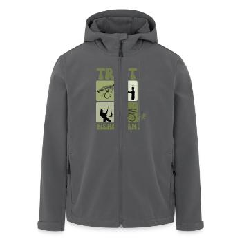 Trout Fishing Art – Vintage Fly and Casting Design - Men’s Recycled Softshell Jacket by Stanley/Stella - anthracite - Front - AI Model Male 185 light (185cm)