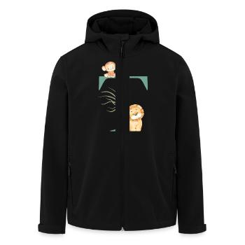 Buchstabe t grüne Dschungeltiere - Recycelte Männer Softshell-Jacke von Stanley/Stella - Schwarz - Vorne - AI Model Male 185 light (185cm)