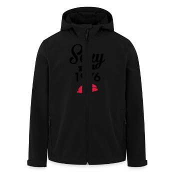 Sexy Since 1976 - Men’s Recycled Softshell Jacket by Stanley/Stella - black - Front - AI Model Male 185 light (185cm)
