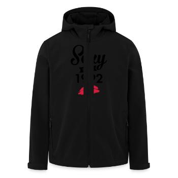 Sexy Since 1992 - Men’s Recycled Softshell Jacket by Stanley/Stella - black - Front - AI Model Male 185 light (185cm)
