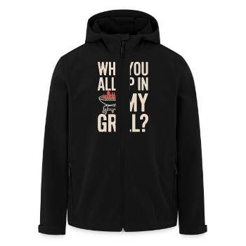 Warum ihr alle in meinem Grill seid? Lustiges BBQ - Recycelte Männer Softshell-Jacke von Stanley/Stella - Schwarz - Vorne - AI Model Male 185 light (185cm)