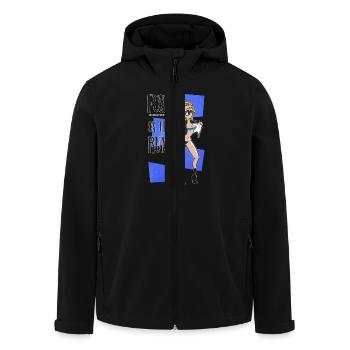 Nerd Geek Hipster Retro Pinup Blonde (blue bg) - Recycelte Männer Softshell-Jacke von Stanley/Stella - Schwarz - Vorne - AI Model Male 185 light (185cm)