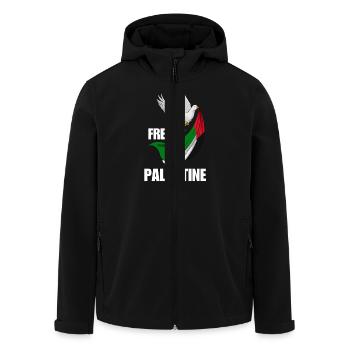 Free Palestine Design – Statement for Peace - Men’s Recycled Softshell Jacket by Stanley/Stella - black - Front - AI Model Male 185 light (185cm)