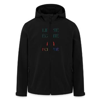 LIBERTÉ EGALITÉ FCKAFDÉ - Regenbogen Design FCKAFD - Recycelte Männer Softshell-Jacke von Stanley/Stella - Schwarz - Vorne - AI Model Male 185 light (185cm)