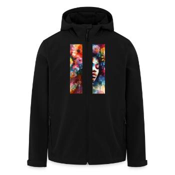 Africa Frau, Bunt, Flower, Blumen, Sommer, Urlaub - Recycelte Männer Softshell-Jacke von Stanley/Stella - Schwarz - Vorne - AI Model Male 185 light (185cm)